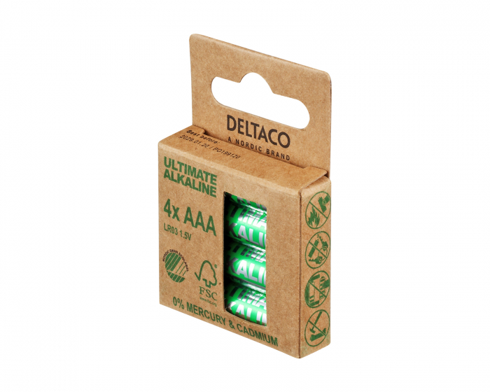 Deltaco Ultimate Alkaline AAA-batteri, Svanenmärkt, 4-pack