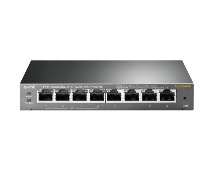 TP-Link SG108PE Metall 8-Port Gigabit Nätverksswitch med 4-Port PoE+, 10/100/1000Mbps