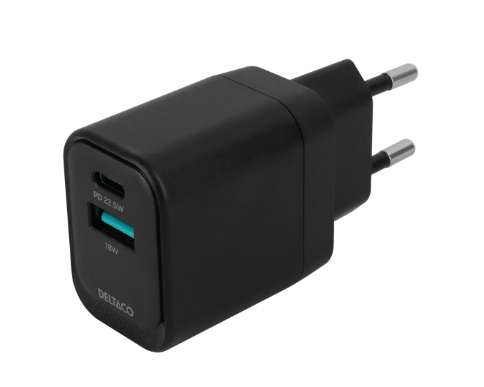 Deltaco USB-C & USB-A Väggladdare - Svart