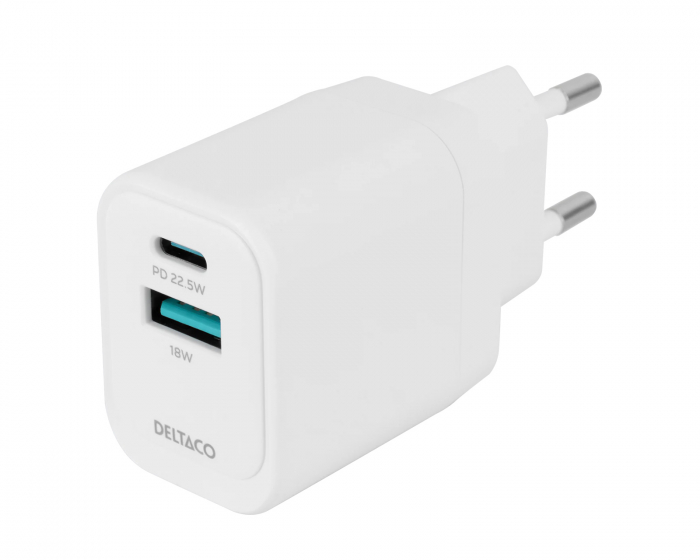 Deltaco USB-C & USB-A Väggladdare - Vit