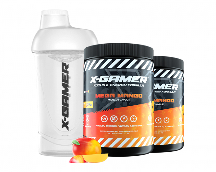 X-Gamer 2 x 600g X-Tubz Mega Mango - 60 Portioner + Shaker